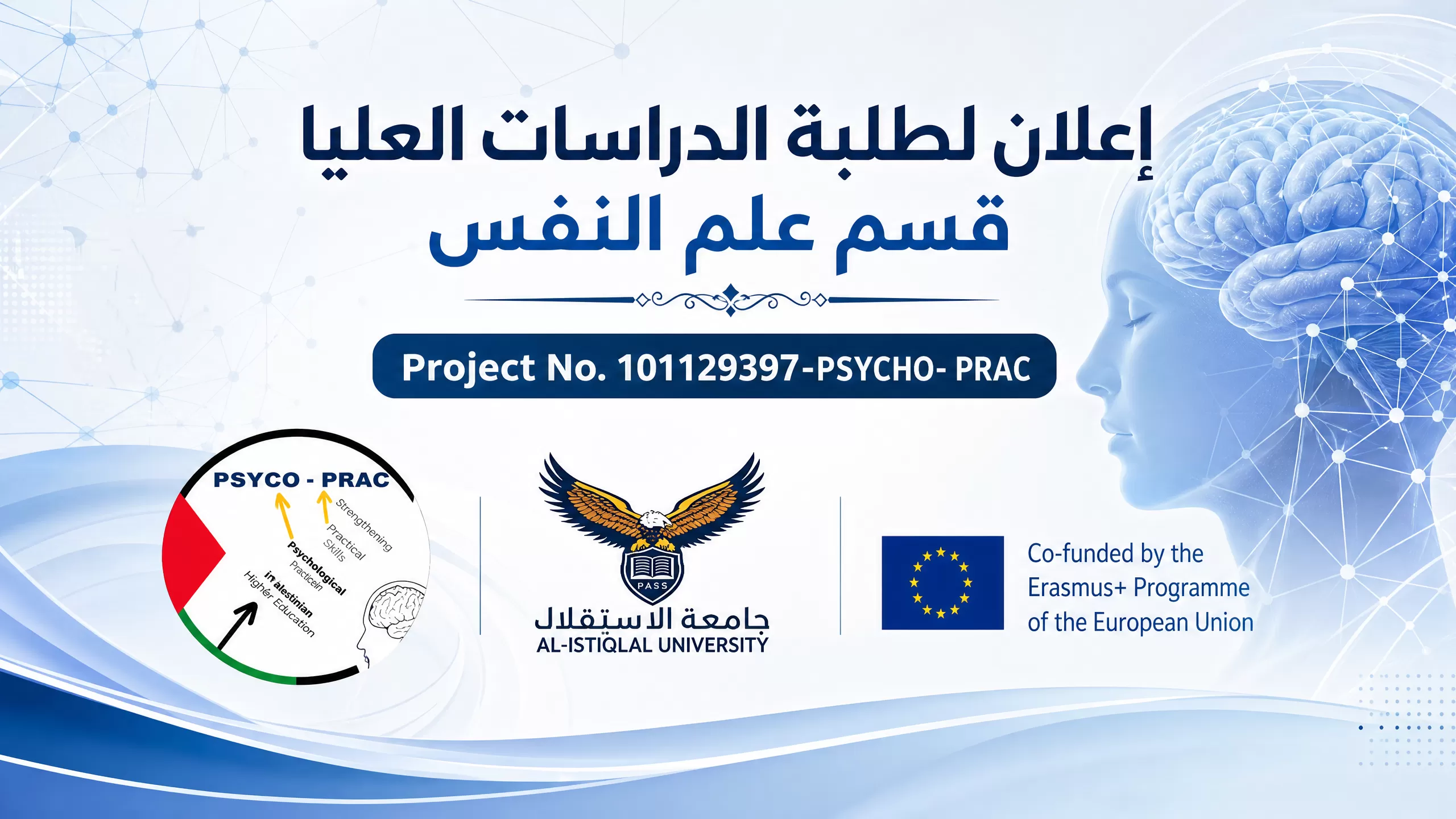 إعلان هام لطلبة الدراسات العليا - قسم علم النفس ضمن أنشطة مشروع PSYCHO-PRAC Erasmus